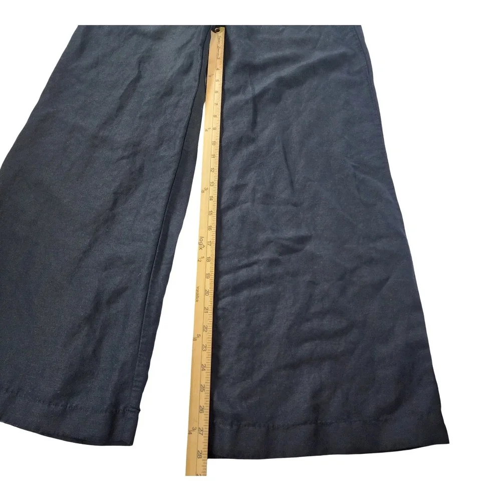 HM Linen Blend Wide Leg Trousers Navy Blue High Rise Pants Womens Size 8